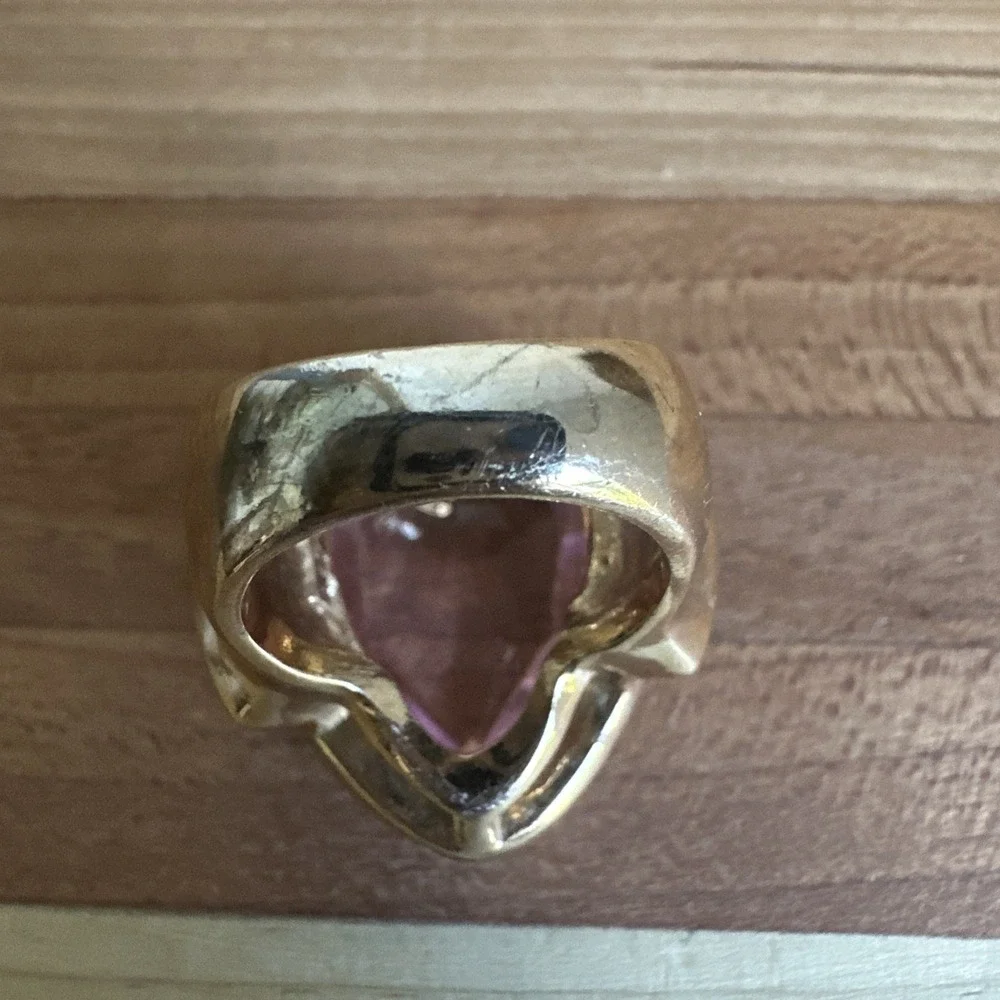 Vintage Arnold Scaasi Cocktail Ring Size 6 Pink Clear Crystals Gold Plate Signed